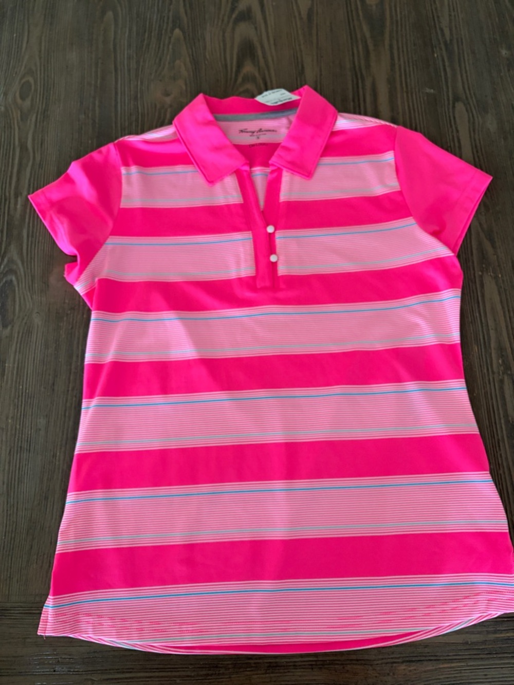 Women’s Short Sleeve Polo Top - Bright Pink Striped